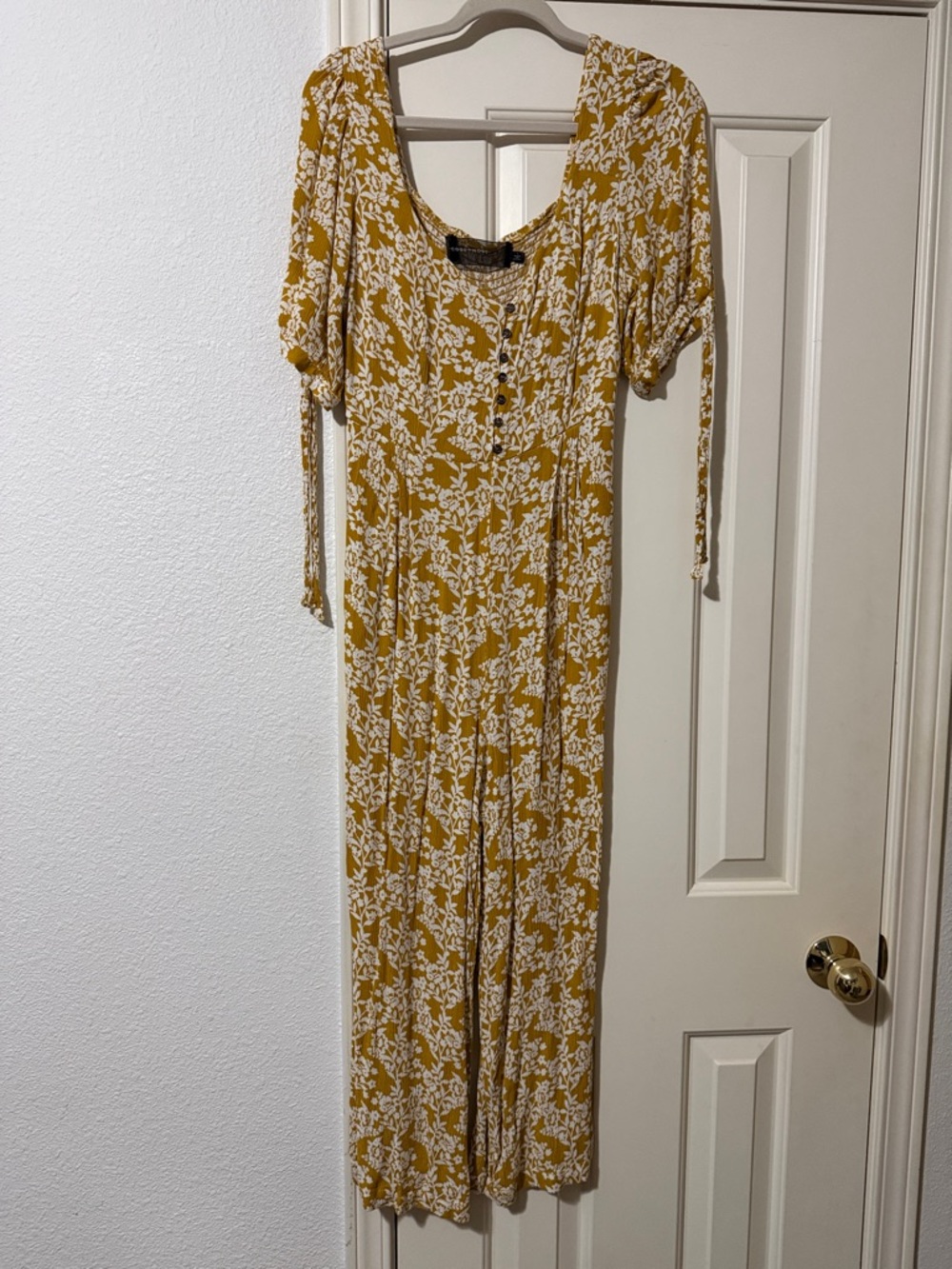 Floral Mustard Short-Sleeve Jumpsuit